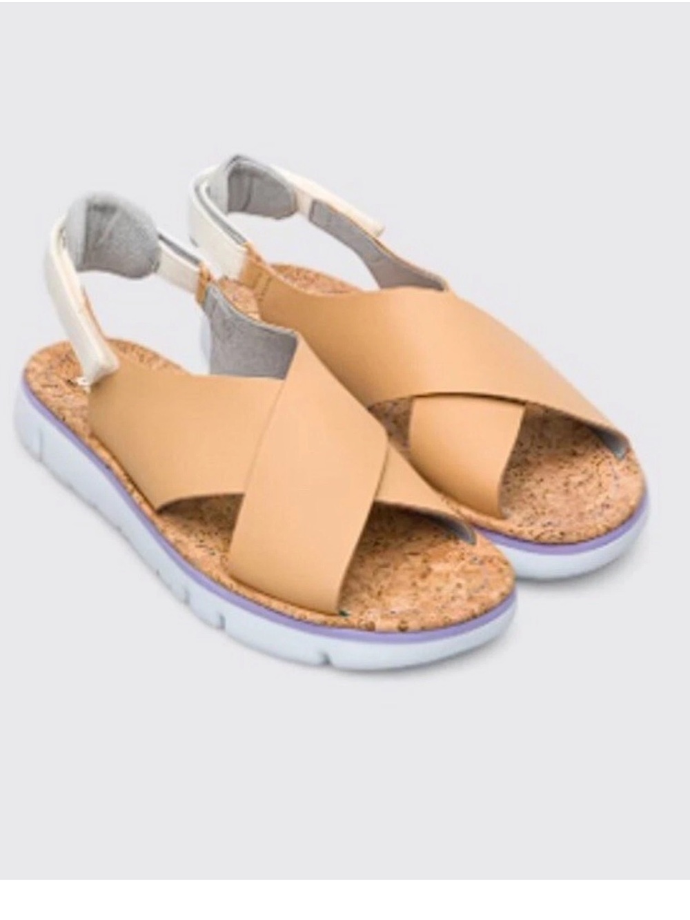 Camper Tan leather Cross-Strap Cork Footbed Sandals. Sz 38